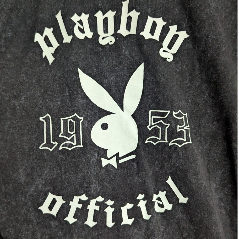 Playboy Layered‎ Graphic Long Sleeve Shirt Charcoal Grey Mineral Wash Mens L NWT